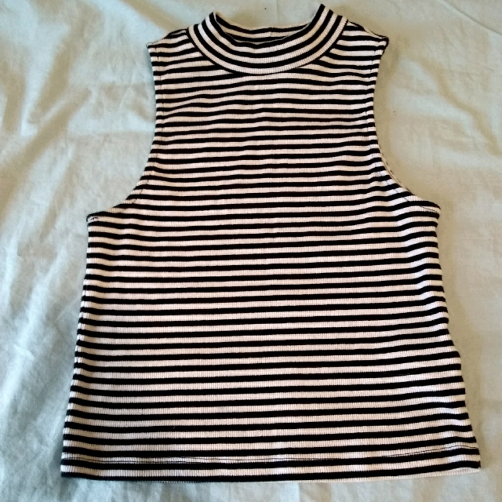 Divided Black and White Stripped Halter Top
